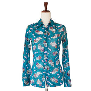 VTG 70s Onward Women Paisley Floral Shirt Dagger Collar Hippie Retro psychedelic